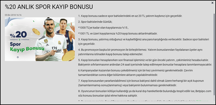 Betpipo Spor Kayıp Bonus